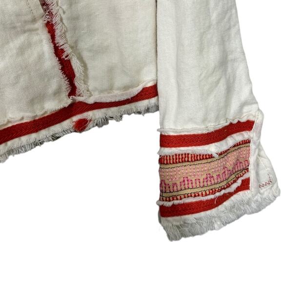 Free People Embroidered Linen Blend Jacket XS White Red Boho Festival Beach - Picture 4 of 7